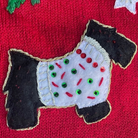 Vintage Christmas Sweater Scottish Terrier Dogs Zipper Front Red/Green SZ L - Picture 4 of 13